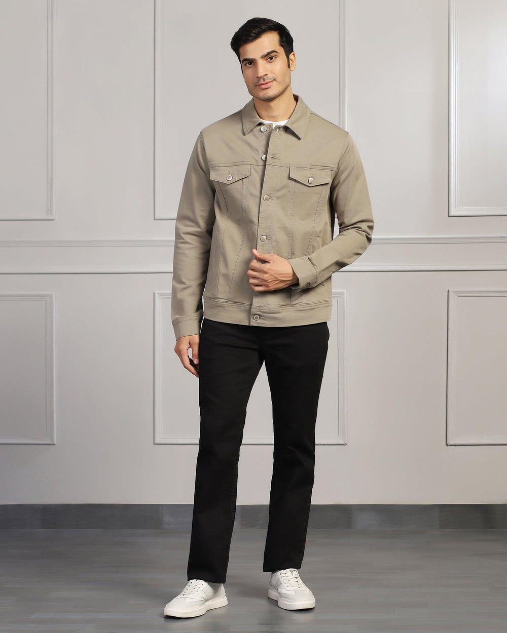 Buy Casual Light Olive Solid Denim Jacket from Blackberrys