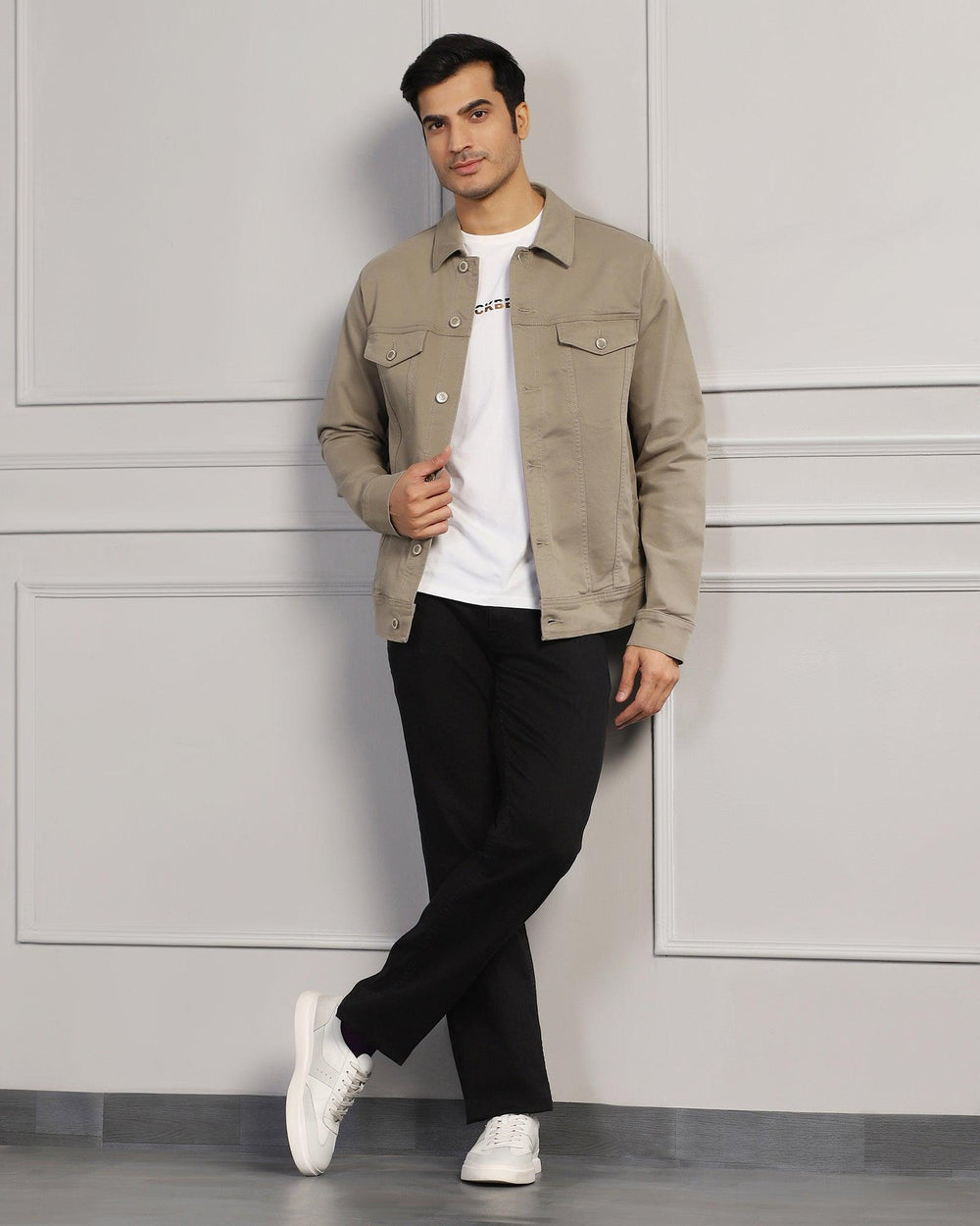 Buy Casual Light Olive Solid Denim Jacket from Blackberrys
