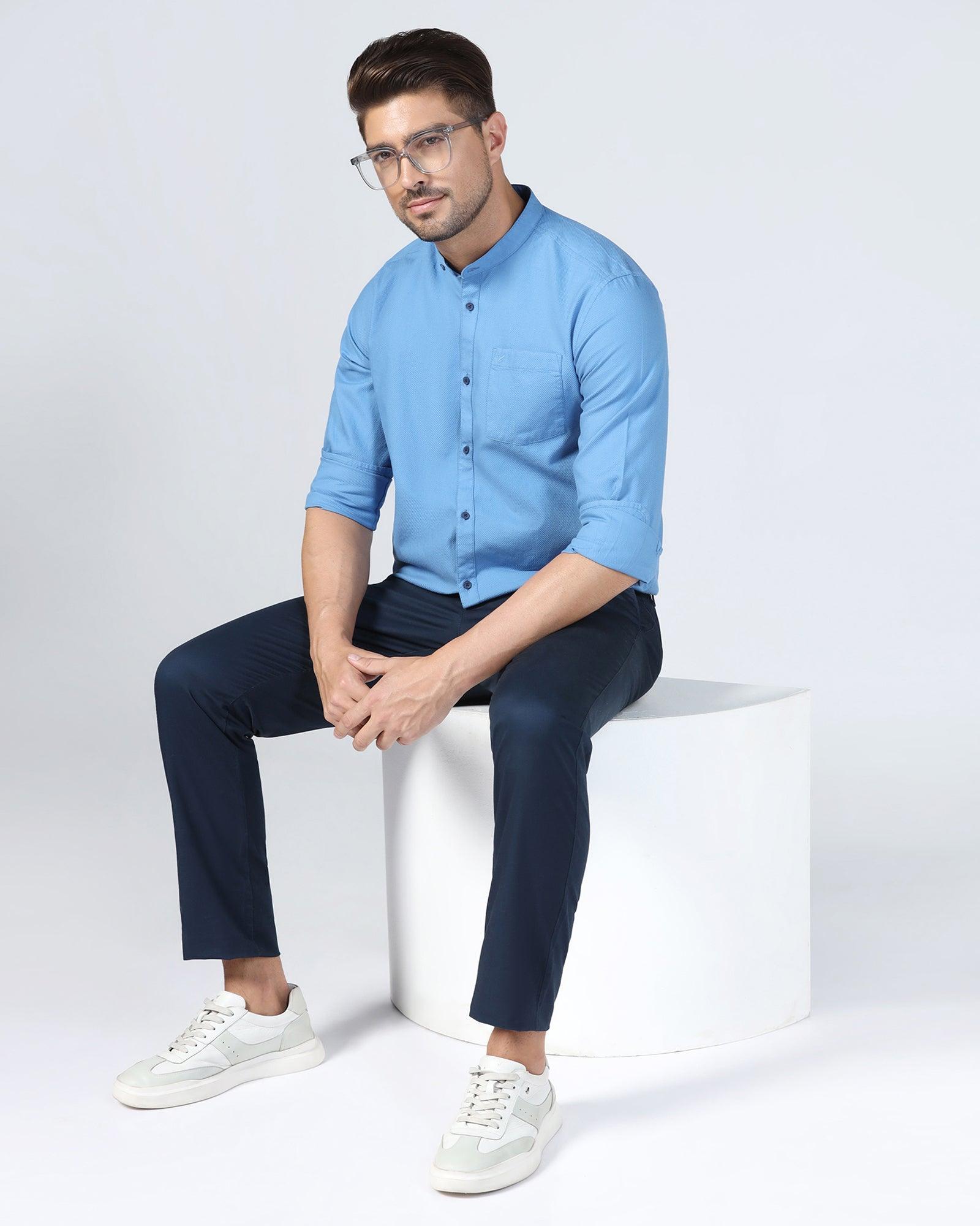 Casual Mid Blue Textured Shirt - Volt