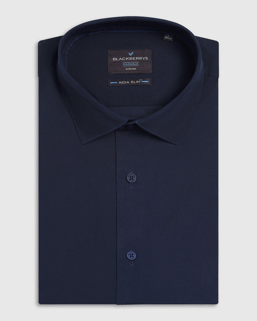 Casual Navy Solid Shirt - Lujo