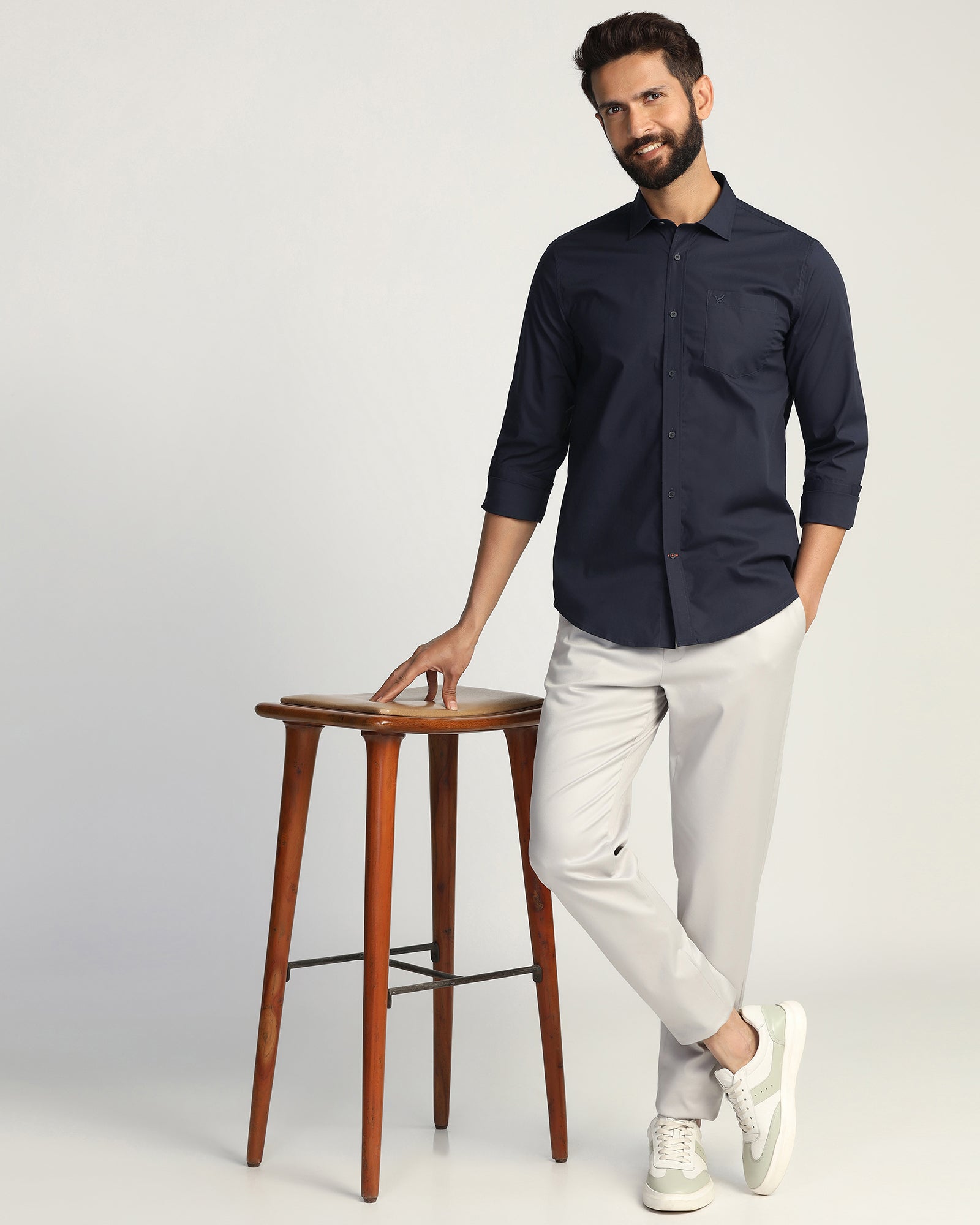 Casual Navy Solid Shirt - Lujo