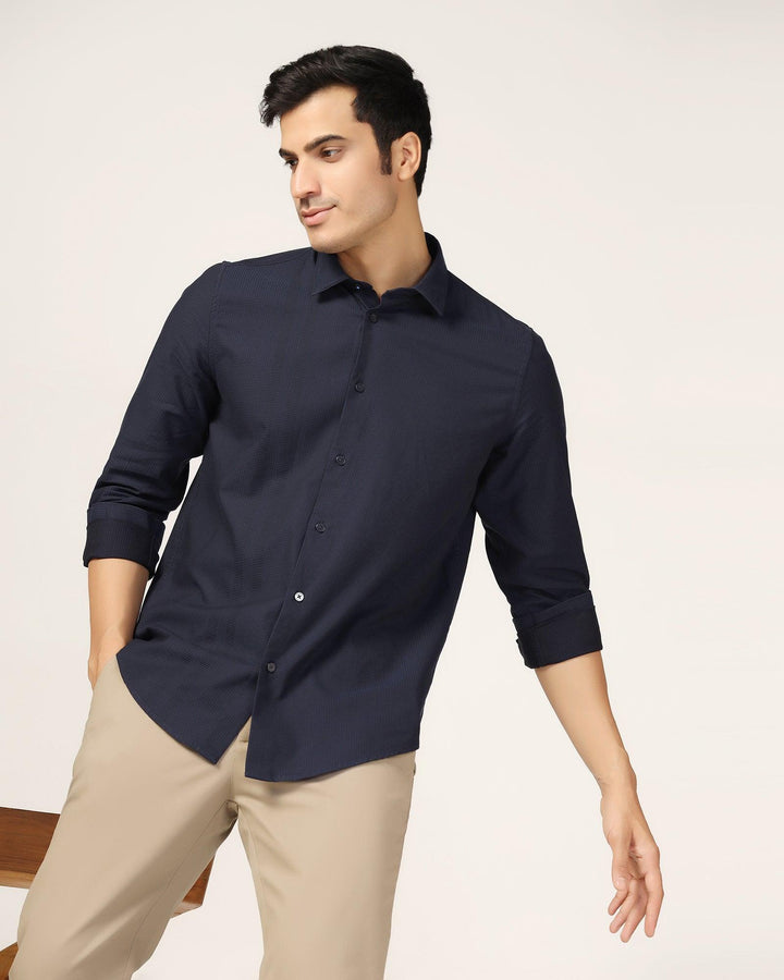 Casual Navy Textured Shirt - Port