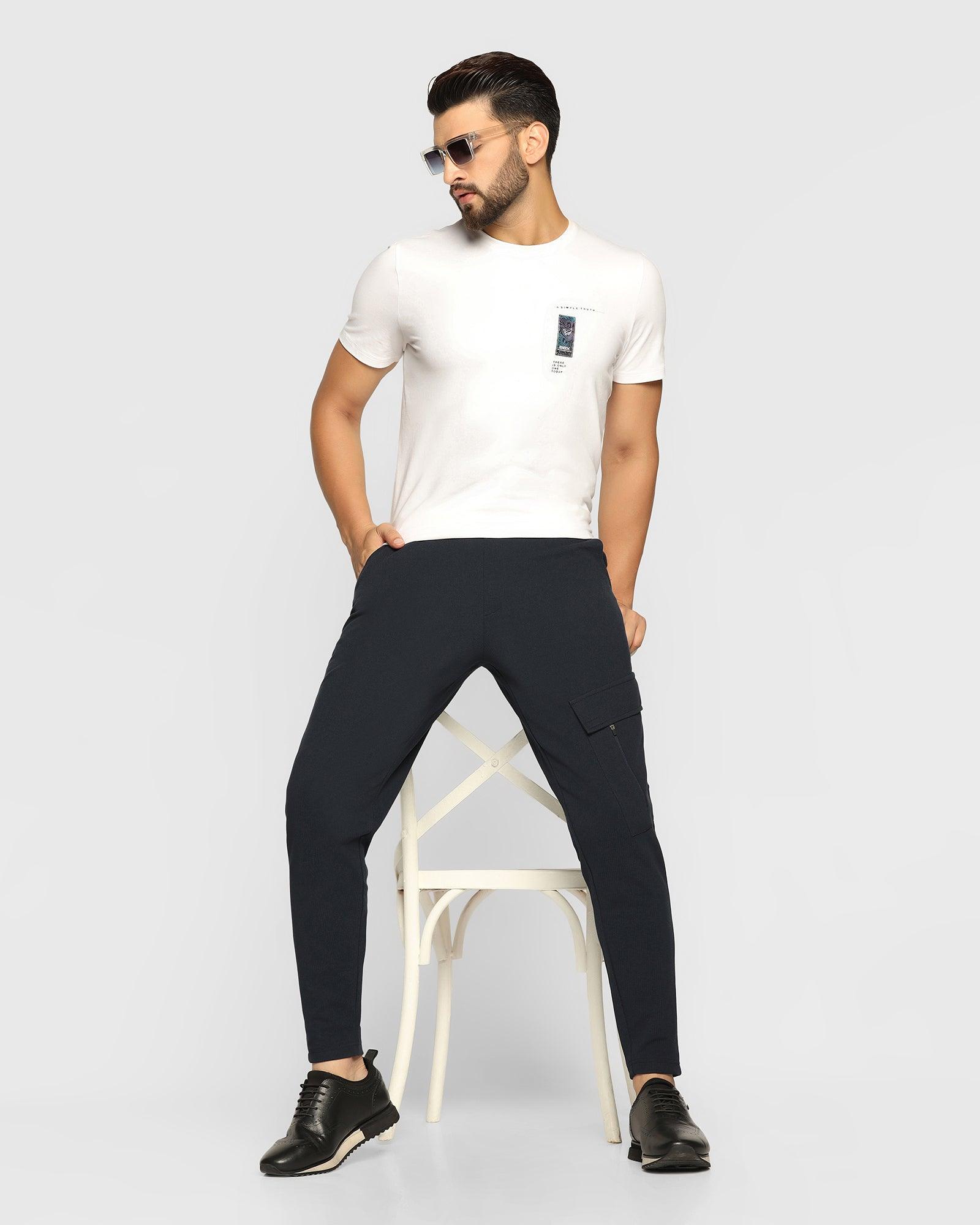 Casual Navy Textured Jogger - Tapered