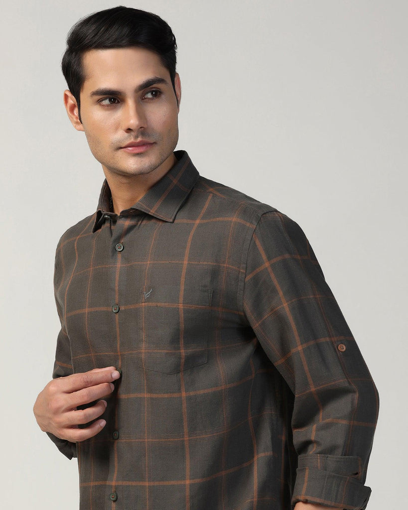 Casual Olive Check Shirt - Kazo