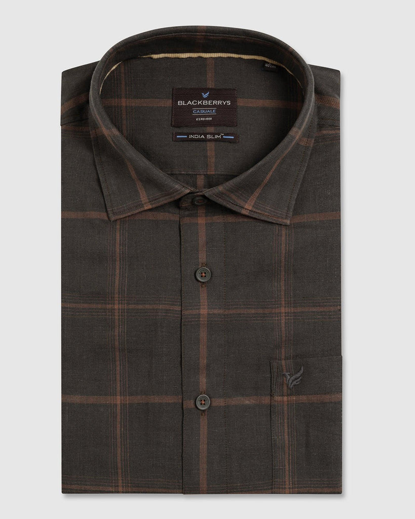 Casual Olive Check Shirt - Kazo