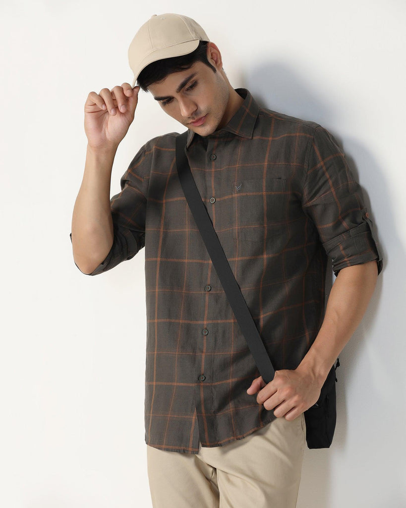 Casual Olive Check Shirt - Kazo