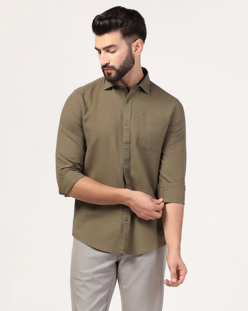 Casual Olive Solid Shirt - Lang