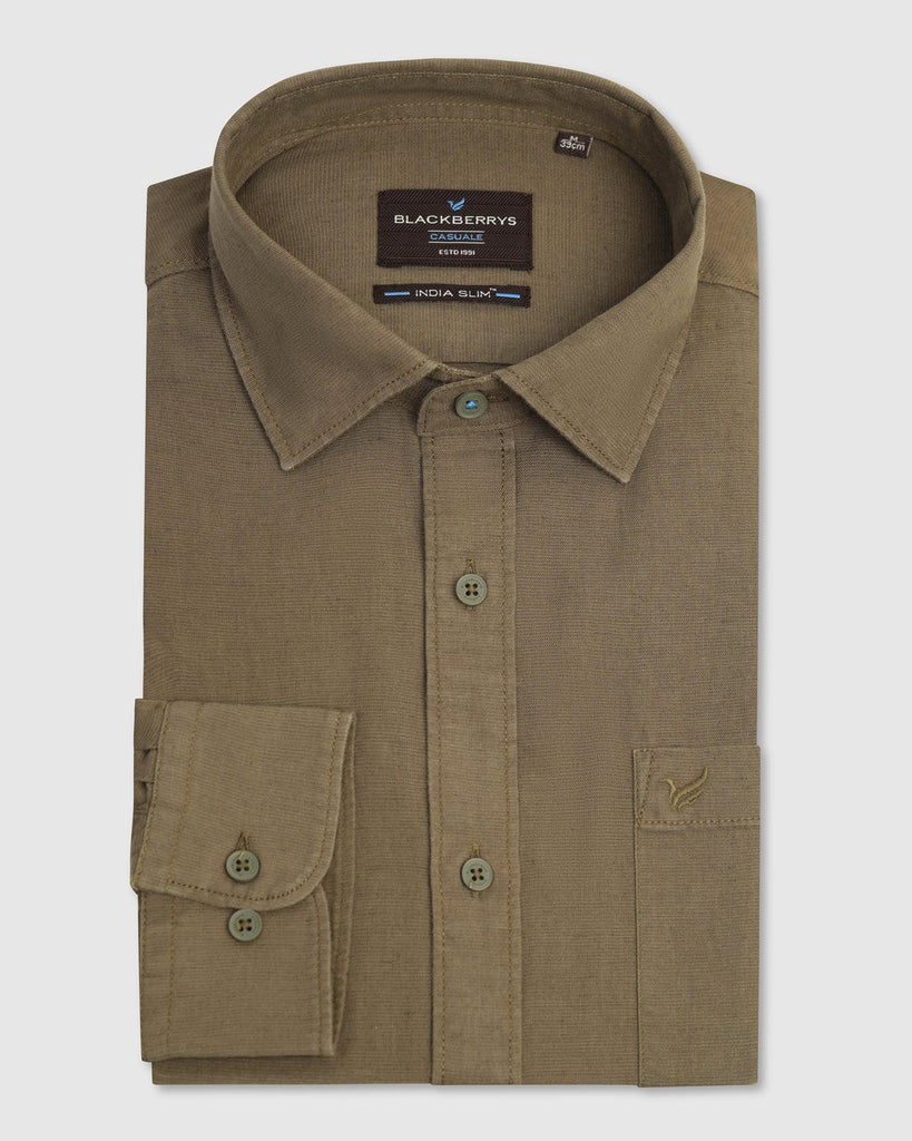 Casual Olive Solid Shirt - Lang