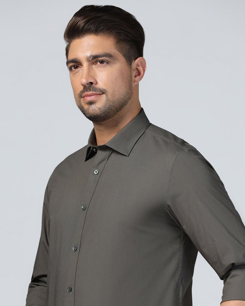 Casual Olive Solid Shirt - Lujo