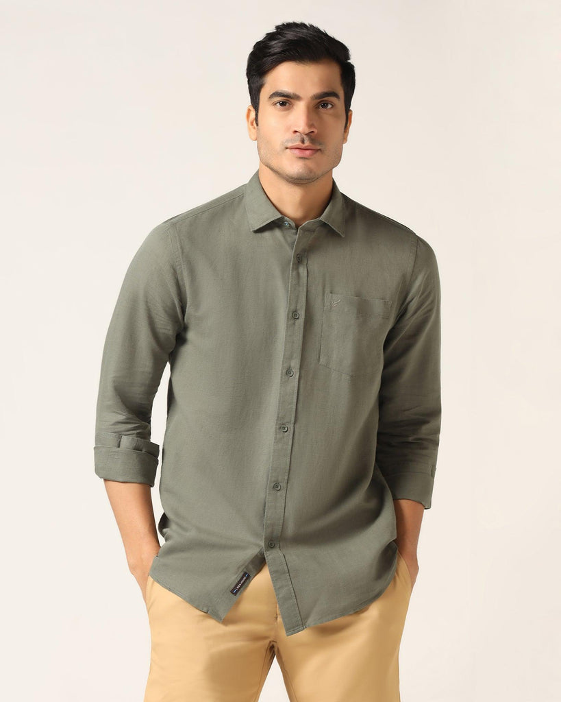 Linen Casual Olive Solid Shirt - Salmon