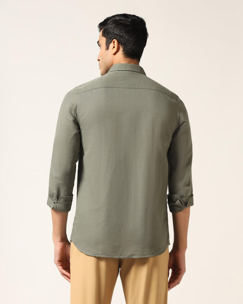 Linen Casual Olive Solid Shirt - Salmon