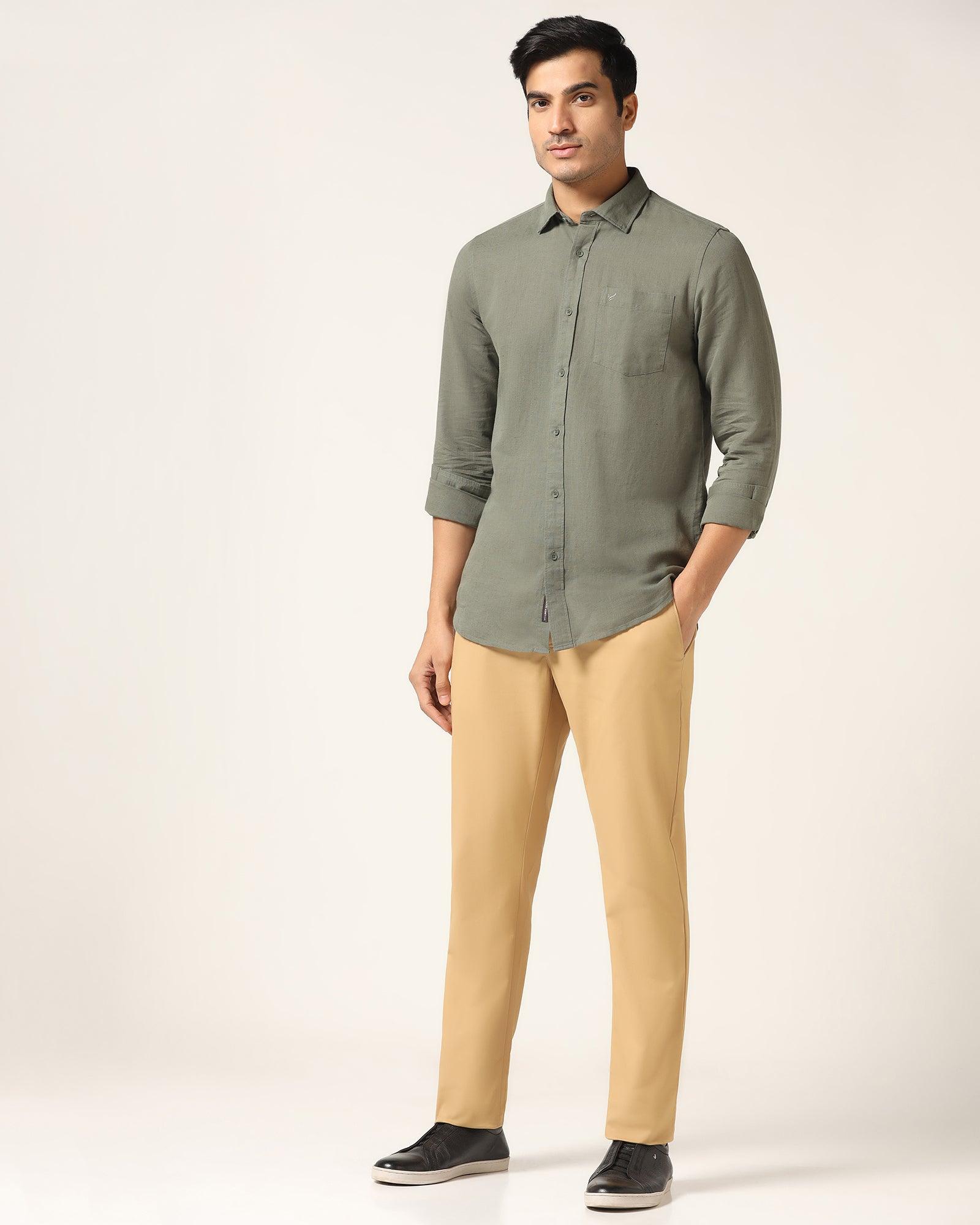 Casual Olive Solid Shirt - Salmon - Blackberrys