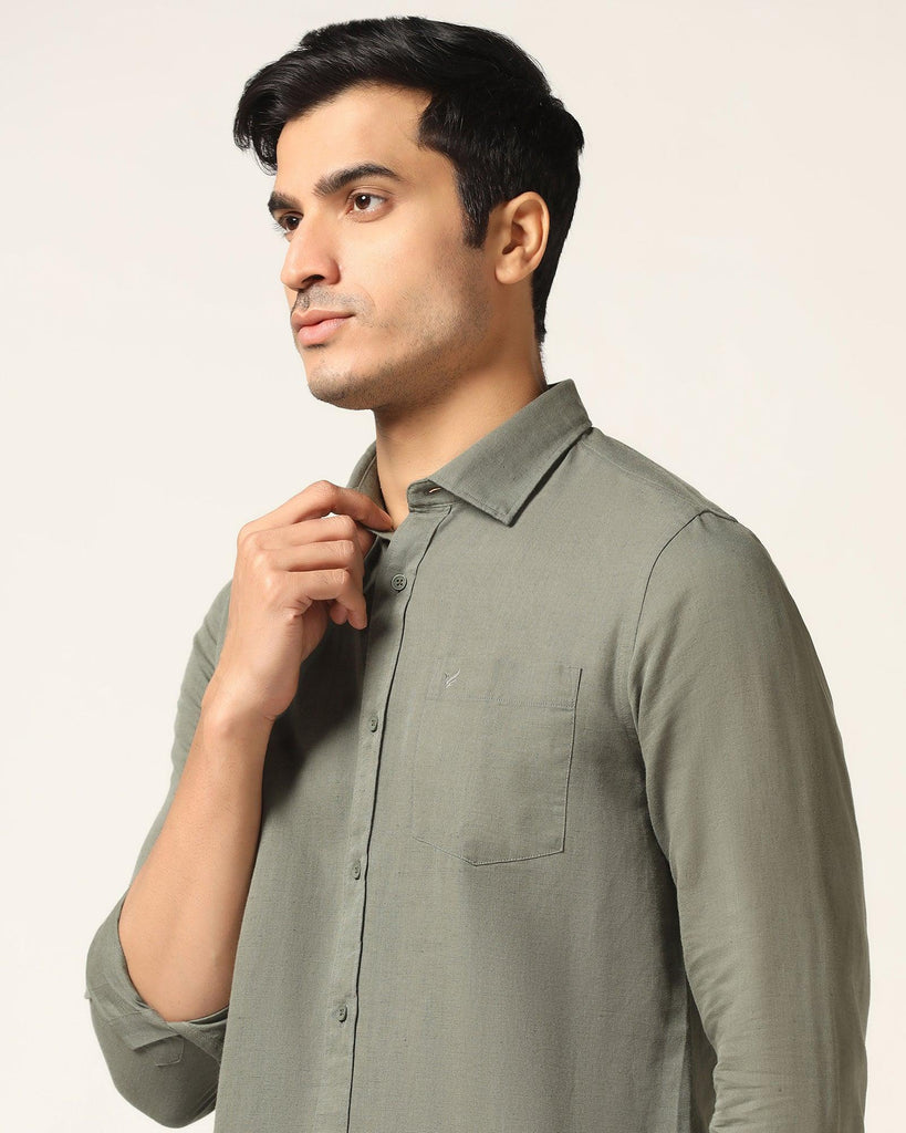 Linen Casual Olive Solid Shirt - Salmon