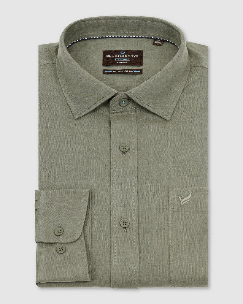 Linen Casual Olive Solid Shirt - Salmon