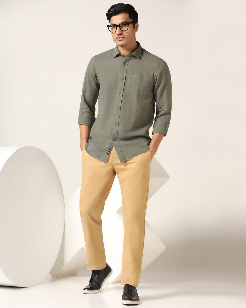 Linen Casual Olive Solid Shirt - Salmon