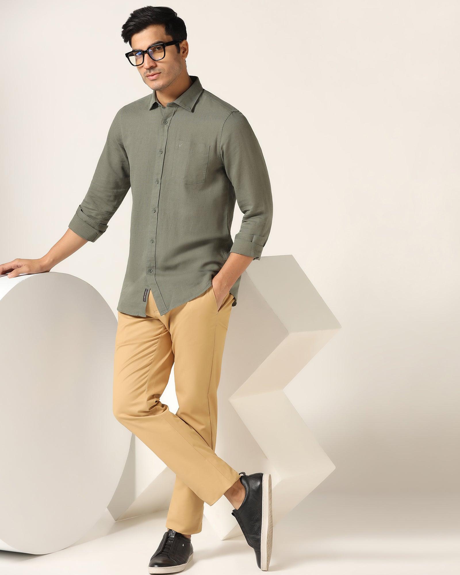 Casual Olive Solid Shirt - Salmon - Blackberrys
