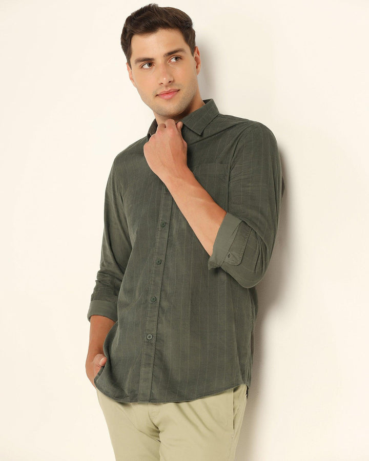 Casual Olive Stripe Shirt - Liam