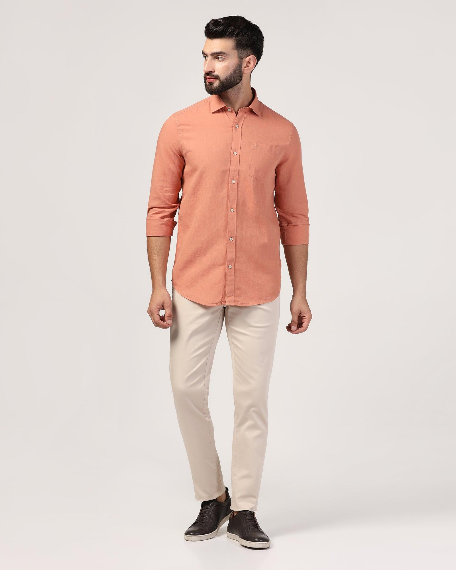 Casual Peach Solid Shirt - Lang - Blackberrys