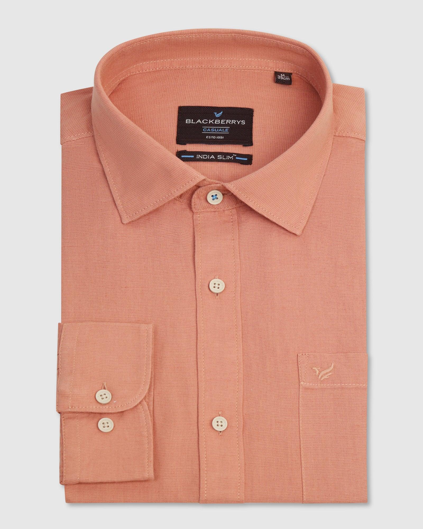Casual Peach Solid Shirt - Lang - Blackberrys
