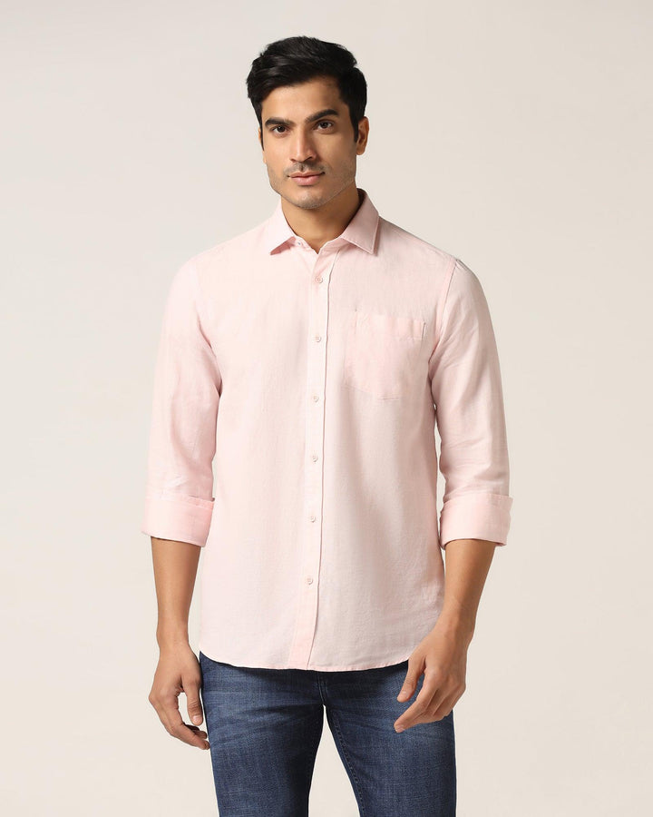 Linen Casual Peach Solid Shirt - Salmon