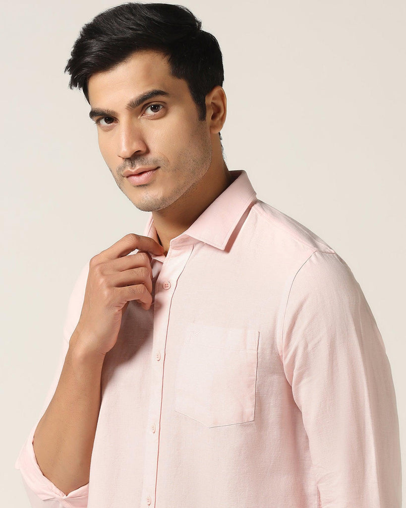 Linen Casual Peach Solid Shirt - Salmon