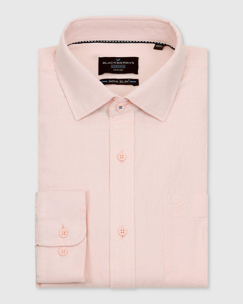 Linen Casual Peach Solid Shirt - Salmon