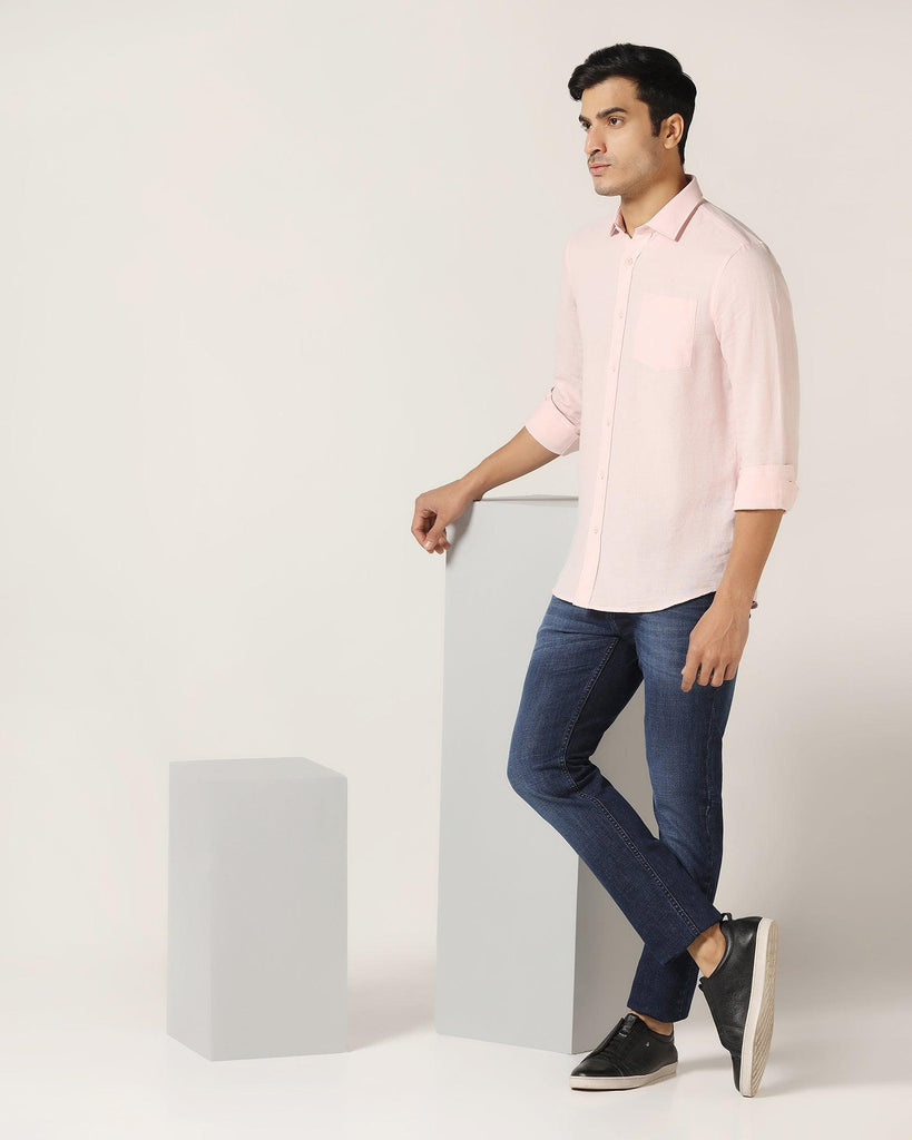 Linen Casual Peach Solid Shirt - Salmon