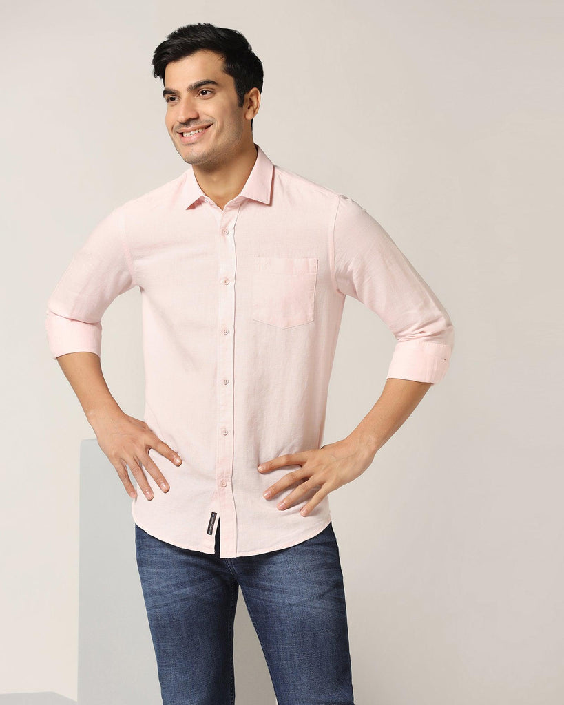 Linen Casual Peach Solid Shirt - Salmon