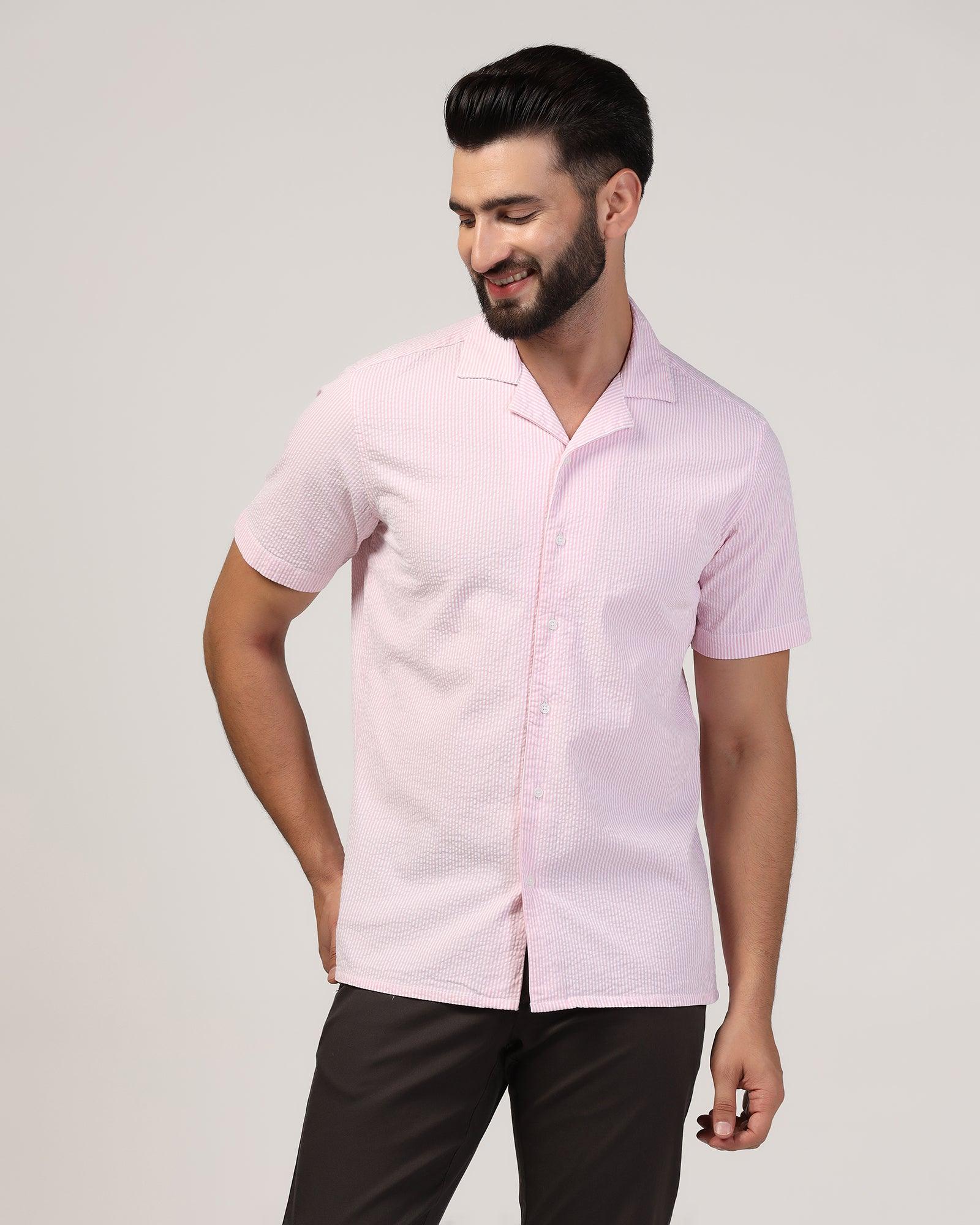 Casual Half Sleeve Pink Textured Shirt - Jaffy - Blackberrys