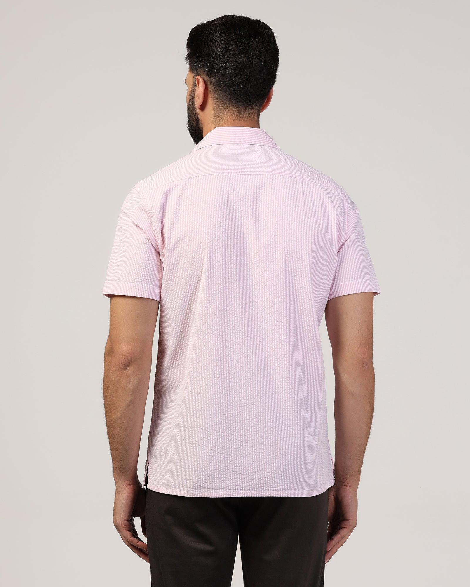 Casual Half Sleeve Pink Textured Shirt - Jaffy - Blackberrys