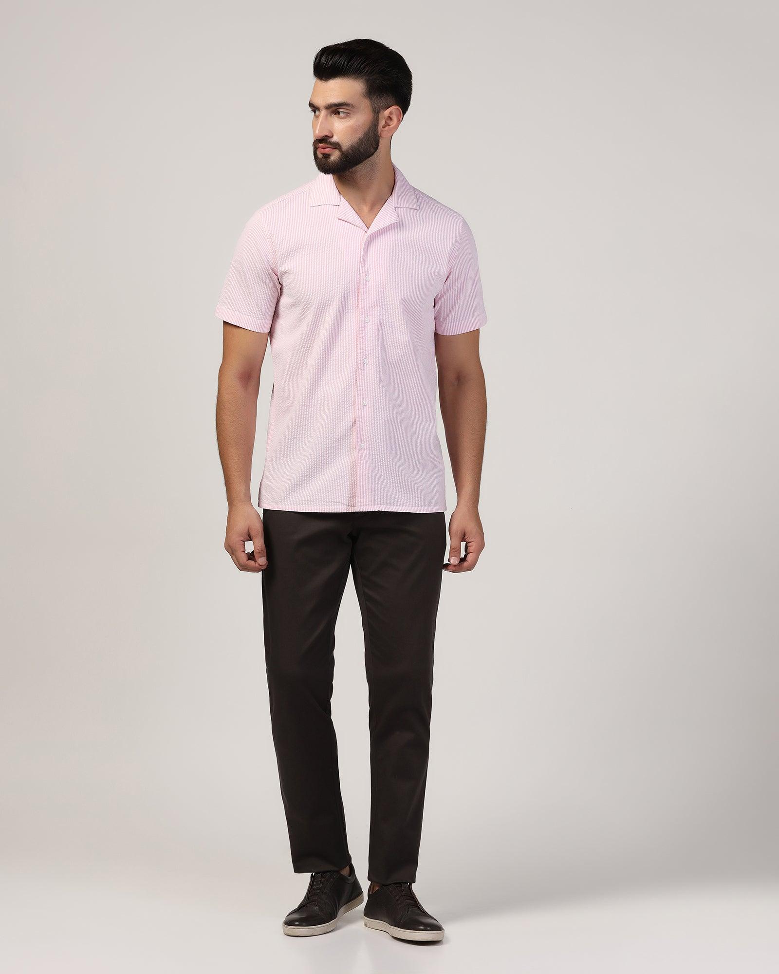 Casual Half Sleeve Pink Textured Shirt - Jaffy - Blackberrys