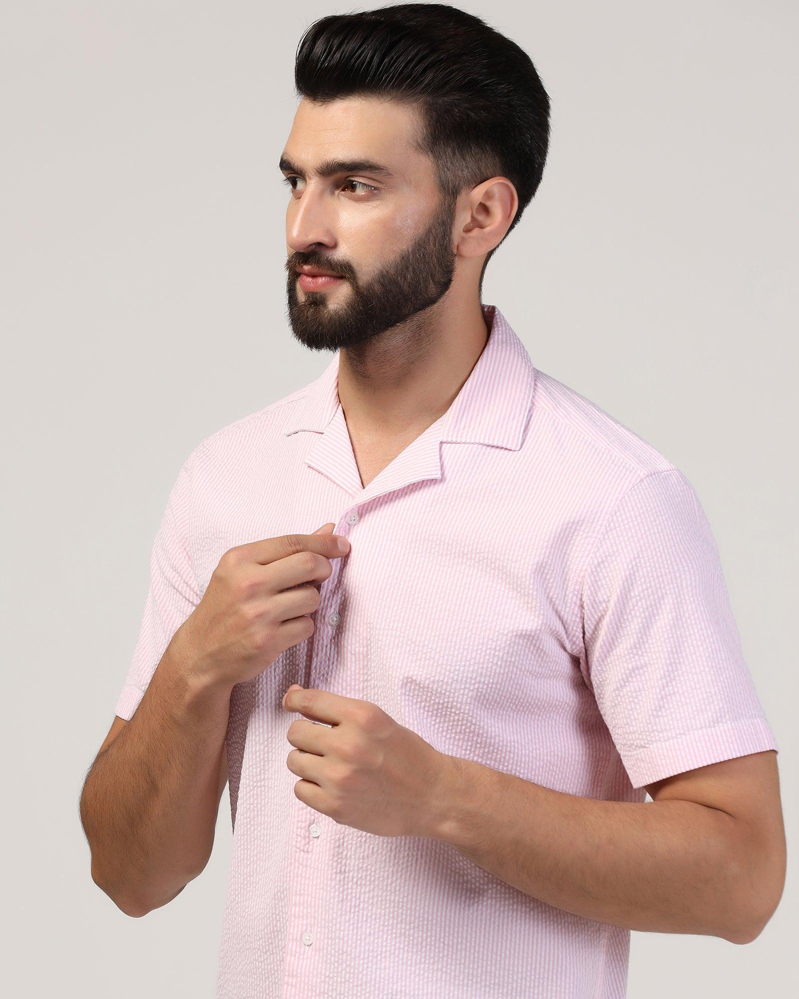 Casual Half Sleeve Pink Textured Shirt - Jaffy - Blackberrys