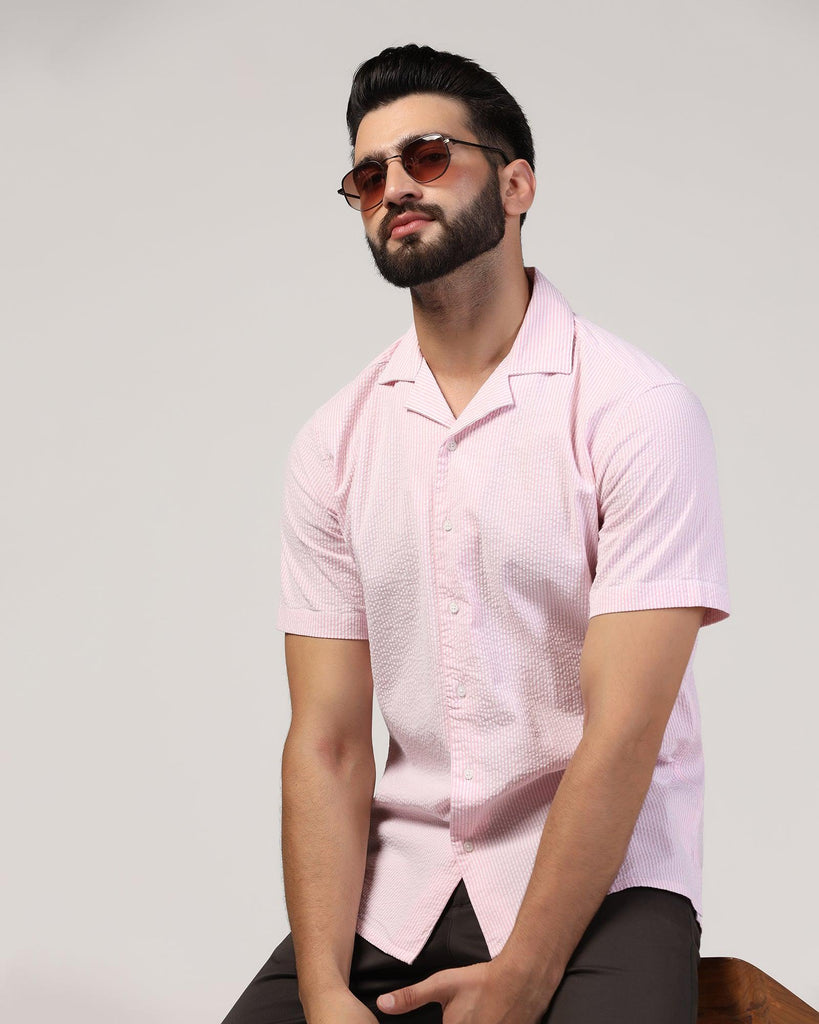 Casual Half Sleeve Pink Textured Shirt - Jaffy