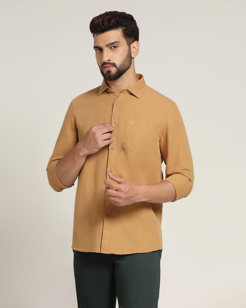 Linen Casual Beige Solid Shirt - Salmon