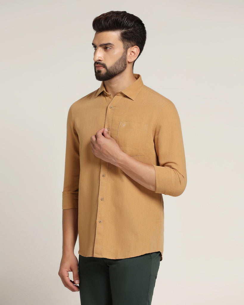 Linen Casual Beige Solid Shirt - Salmon