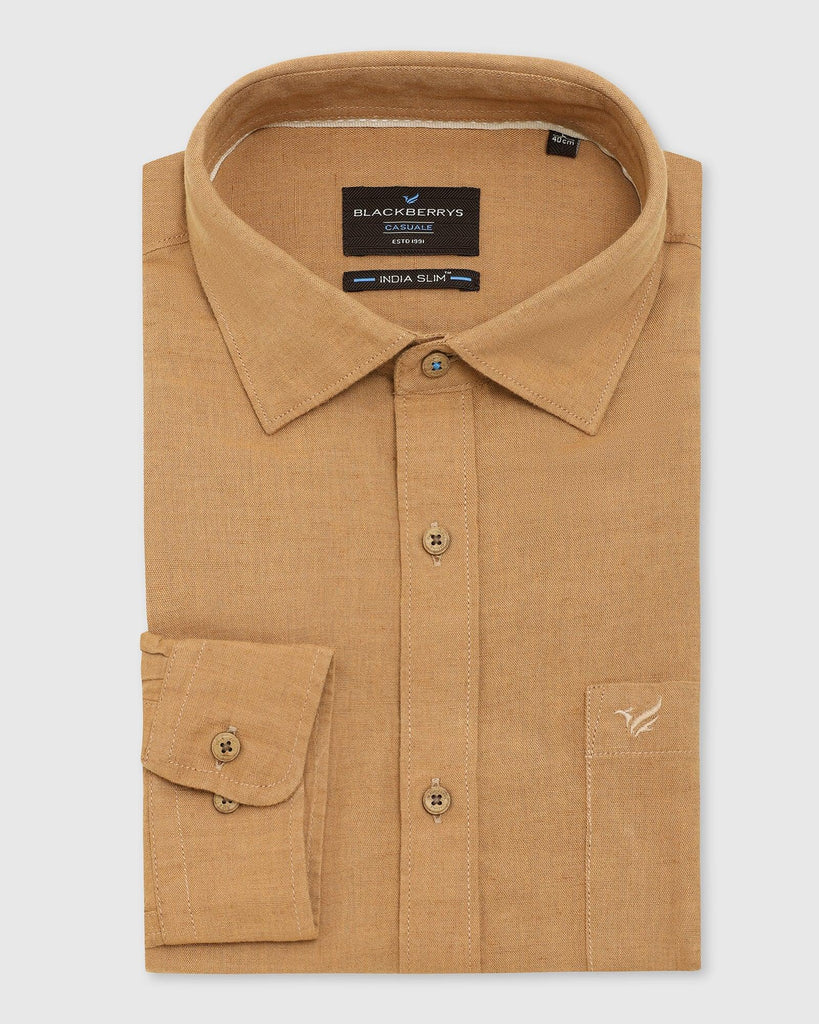 Linen Casual Beige Solid Shirt - Salmon