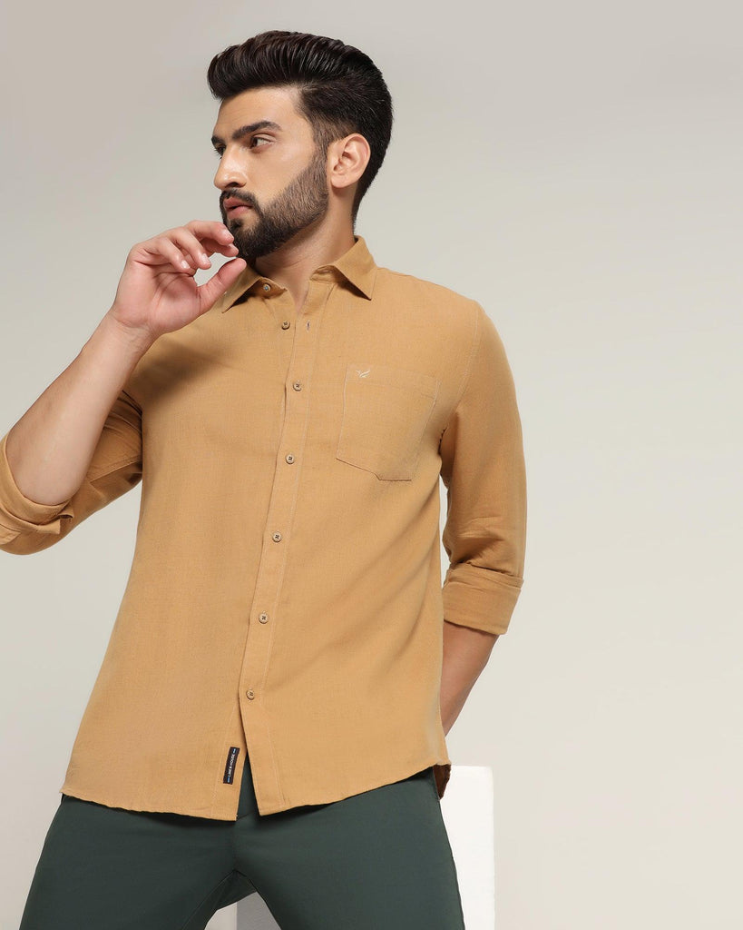 Linen Casual Beige Solid Shirt - Salmon