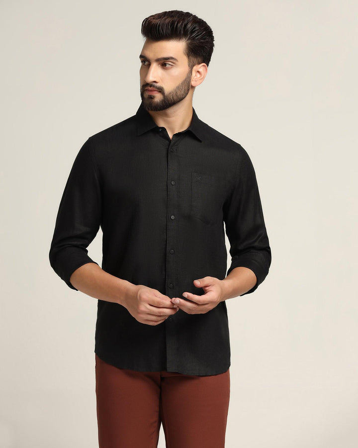 Linen Casual Black Solid Shirt - Bowen