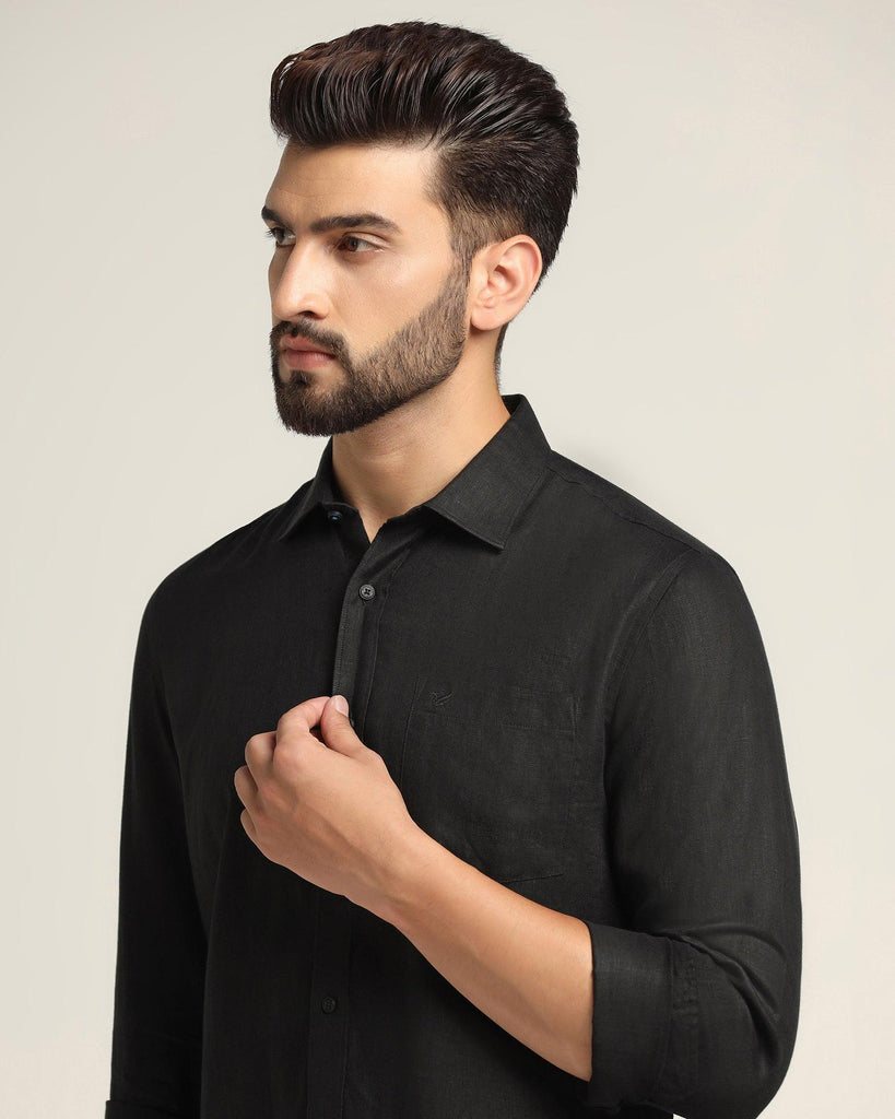 Linen Casual Black Solid Shirt - Bowen