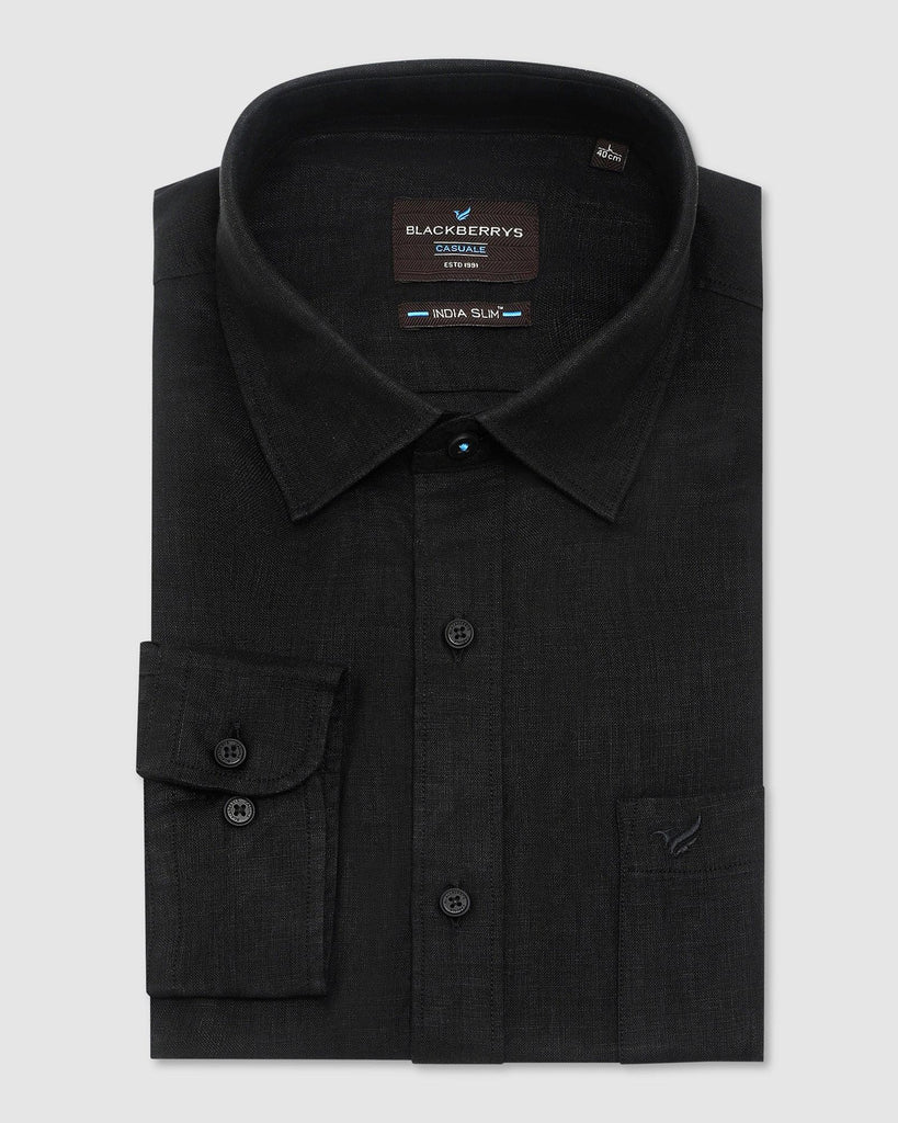 Linen Casual Black Solid Shirt - Bowen