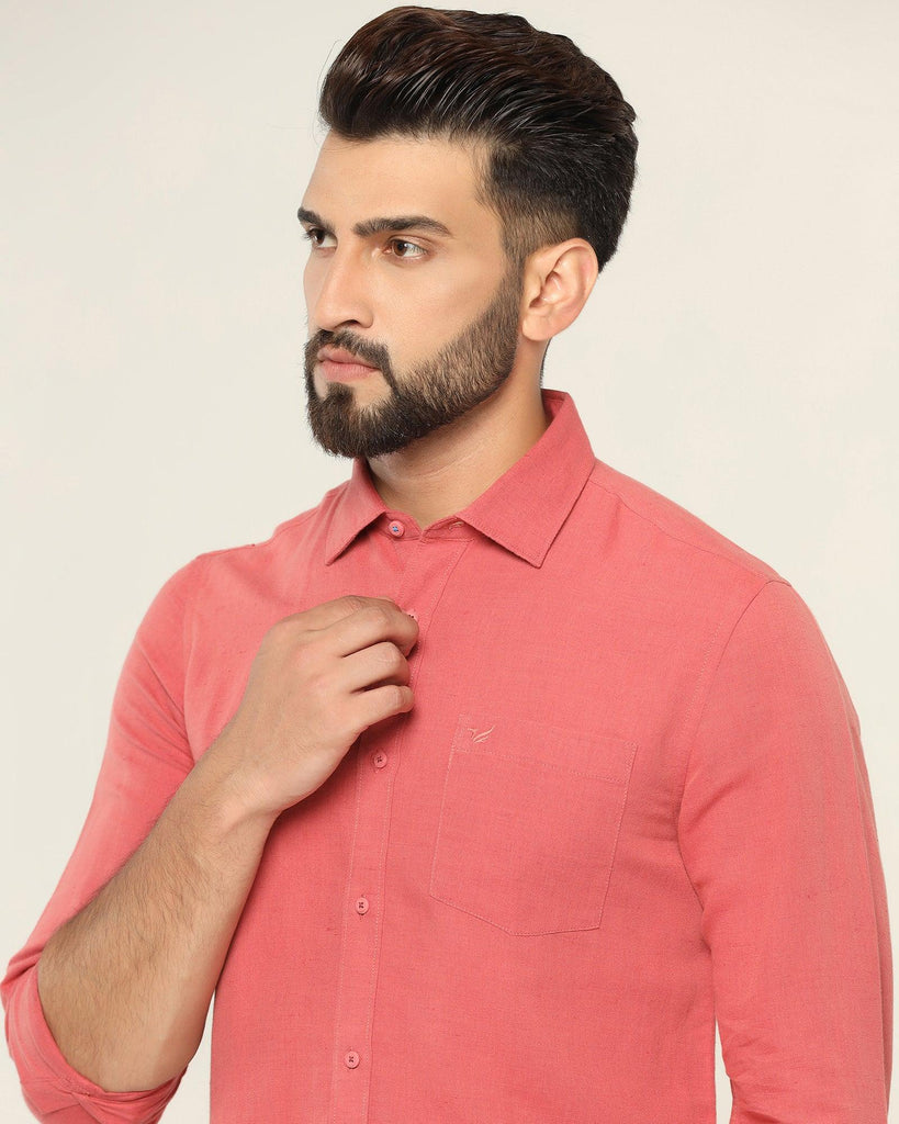 Linen Casual Dusty Pink Solid Shirt - Salmon