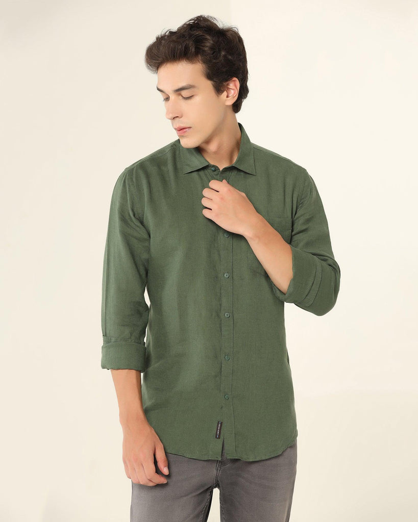 Linen Casual Green Solid Shirt - Bowen