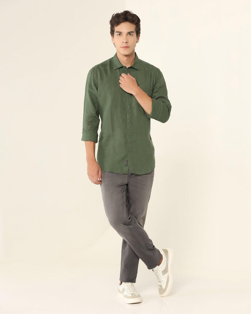 Linen Casual Green Solid Shirt - Bowen