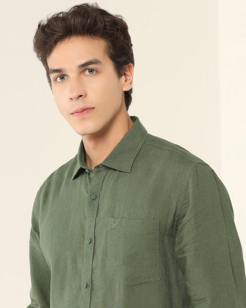 Linen Casual Green Solid Shirt - Bowen