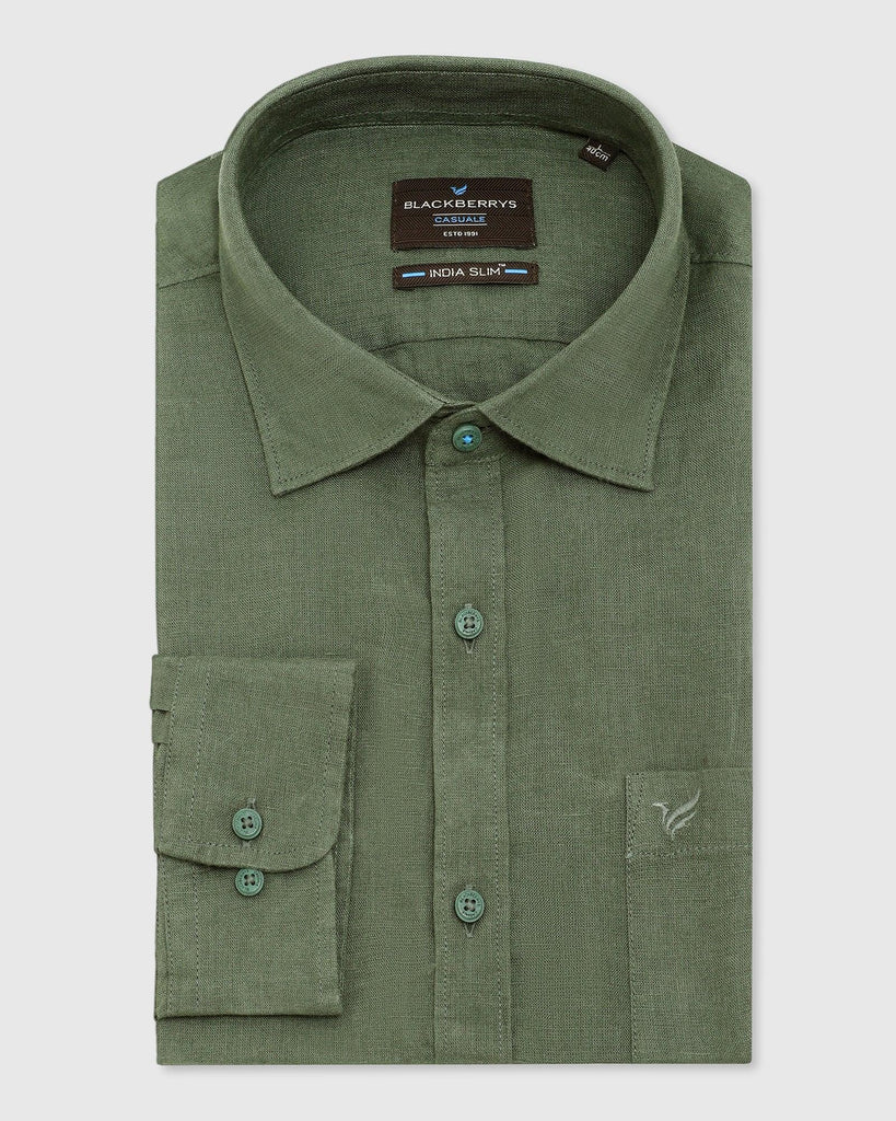 Linen Casual Green Solid Shirt - Bowen