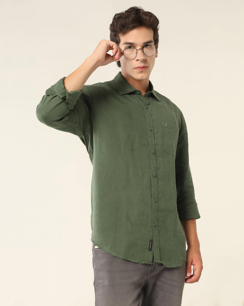 Linen Casual Green Solid Shirt - Bowen