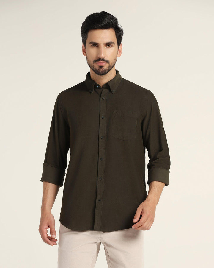 Casual Olive Solid Shirt - Jenga