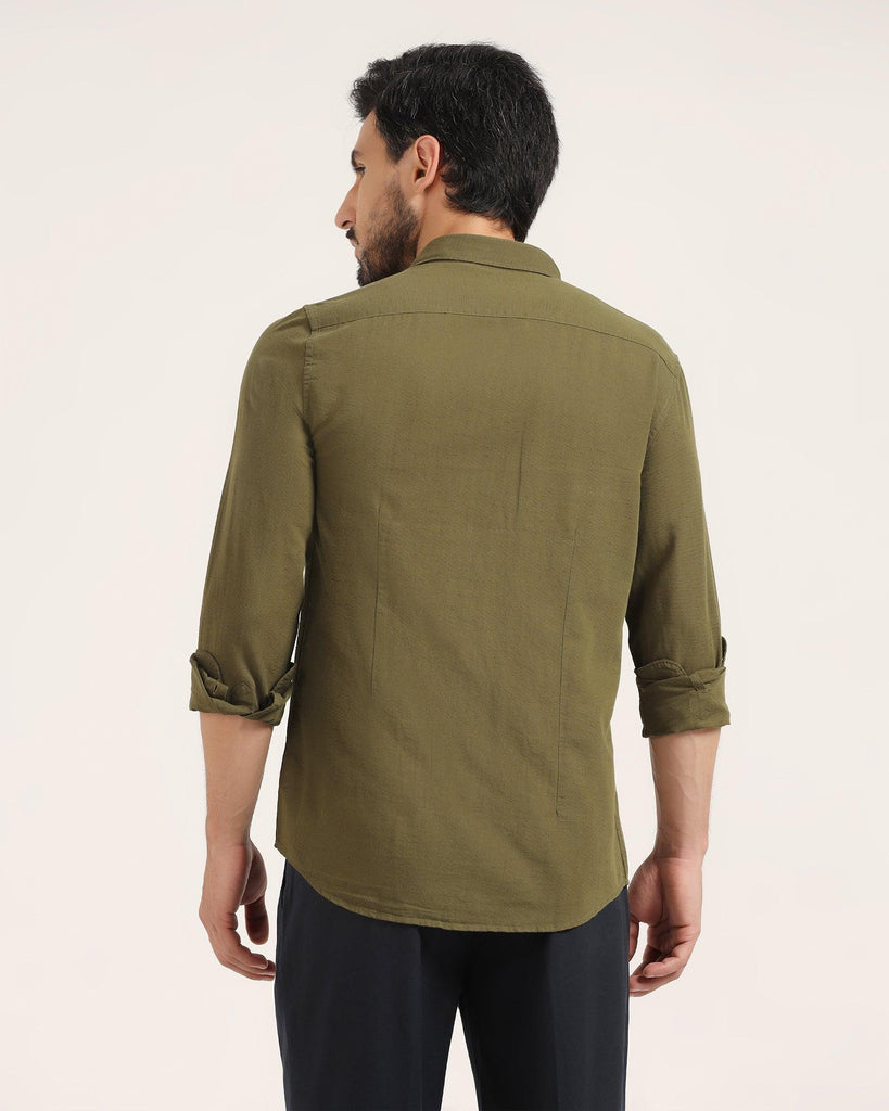 Linen Casual Olive Solid Shirt - Lang