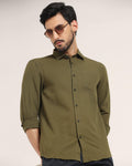 Linen Casual Olive Solid Shirt - Lang - Blackberrys