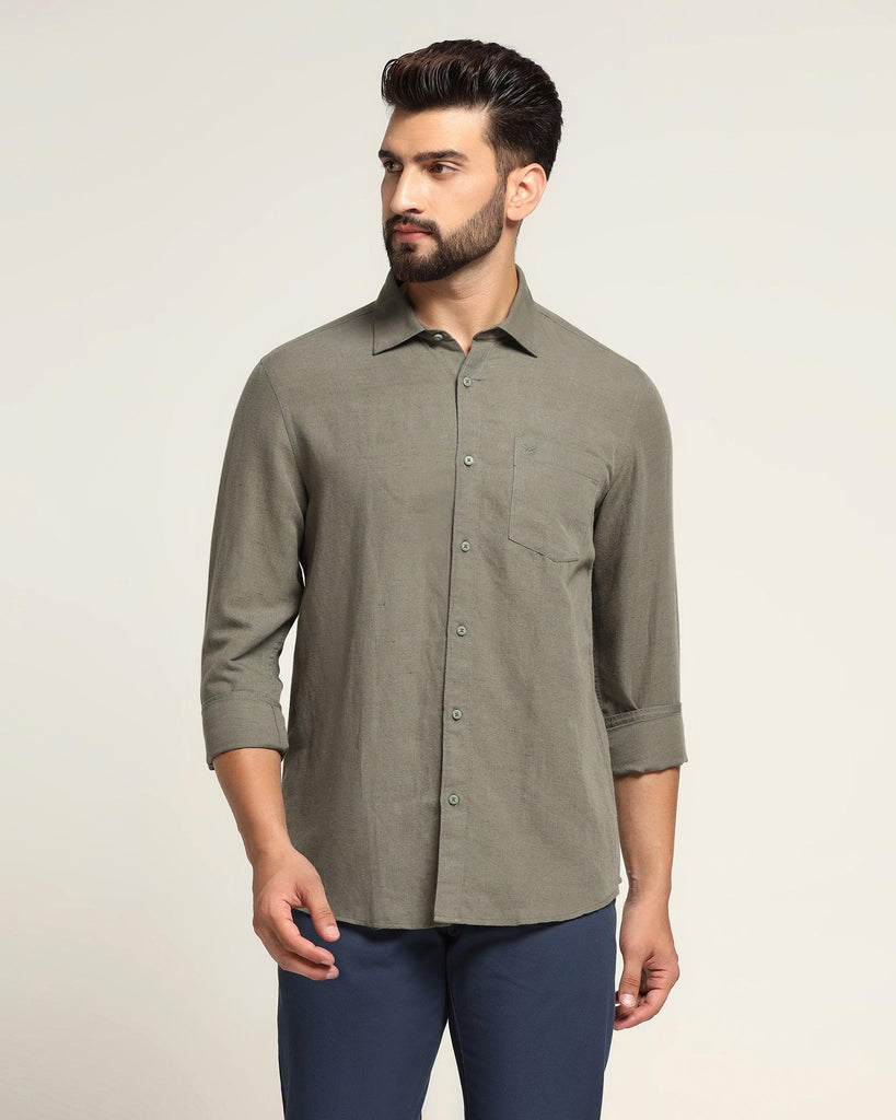 Linen Casual Olive Solid Shirt - Salmon